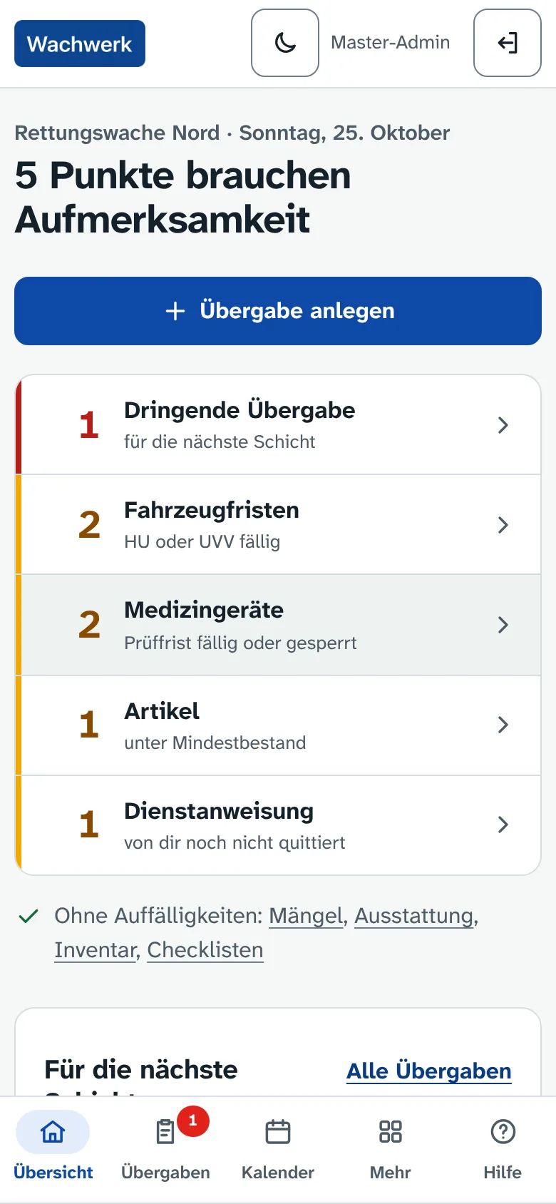 Übersicht auf dem Handy in der hellen Tagesansicht.